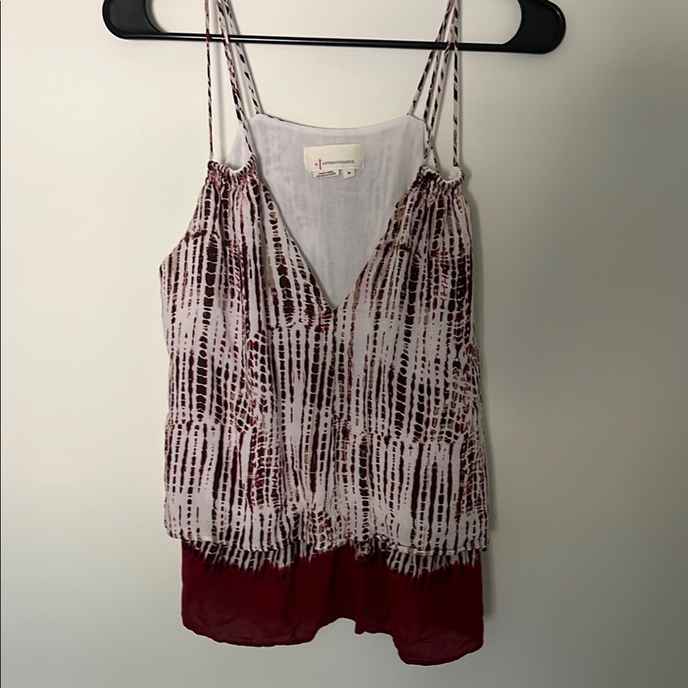Anthropologie Red Smocked Tie Front Camisole